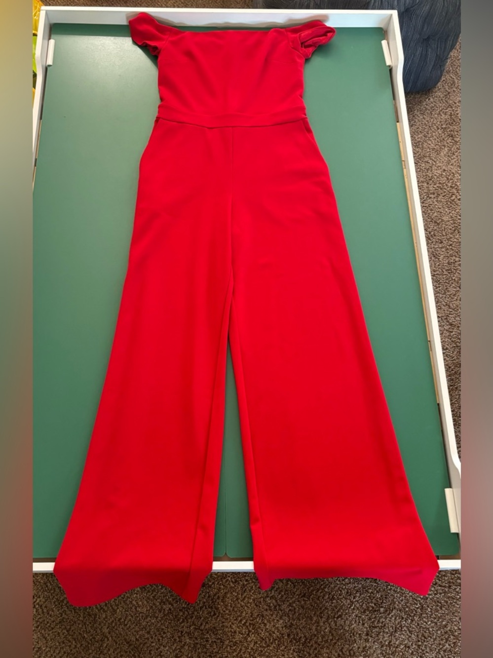 Express Size XS Red Off-the-Shoulder Wide-Leg Jumpsuit